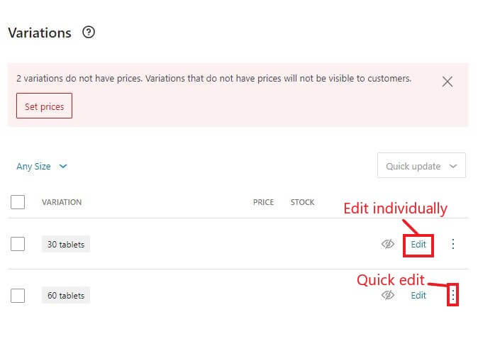 editing variations in woocommerce editing variations in woocommerce for physical product