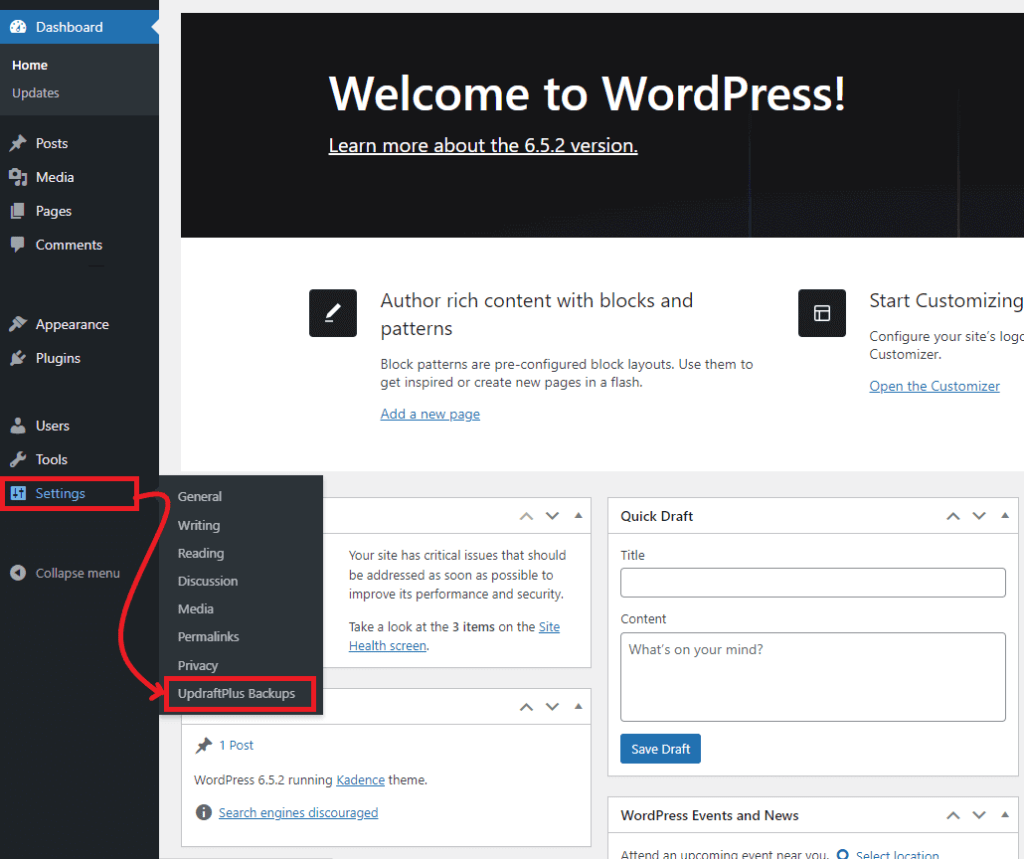 how to backup wordpress site with plugin 1 Option of Backup plugin in WordPress dashboard