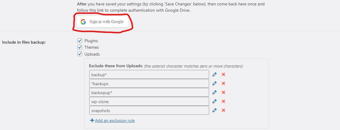 how to backup wordpress site with plugin (updraftplus google drive sign-in) Sign into google account and connect backup plugin with your WordPress website