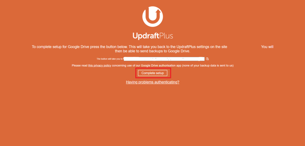 UpdraftPlus connected for automatic backups with WordPress website Backup plugin connected with WordPress website.