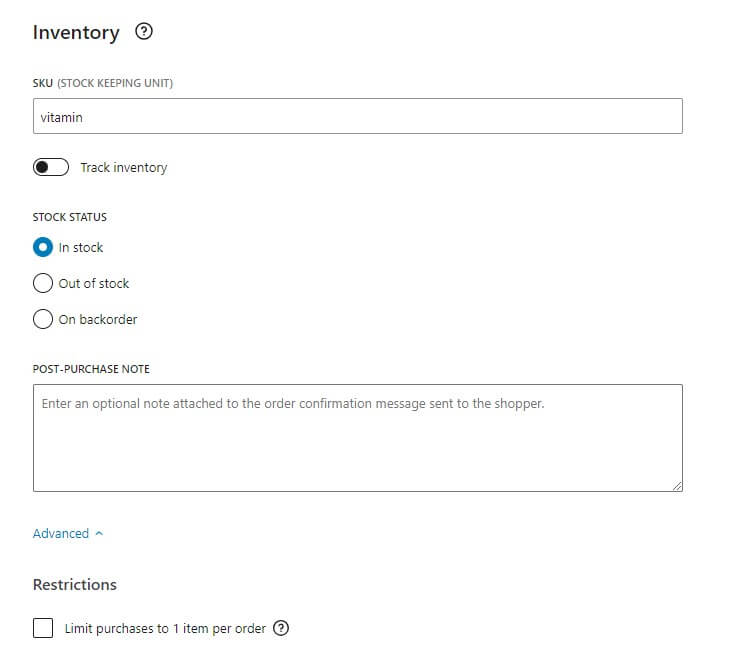 inventory when tracking disabled inventory section when track inventory is disabled