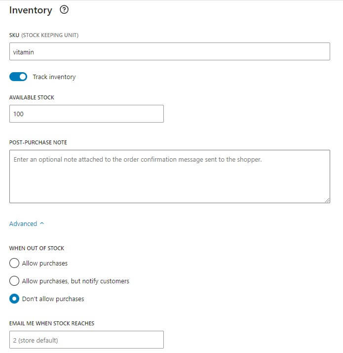 inventory when tracking enabled inventory section when track inventory is enabled