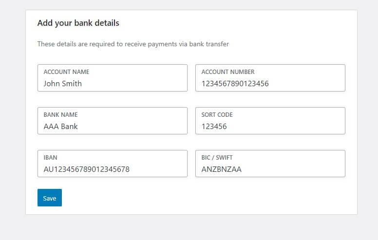 setting bank payment method adding bank details to receive payments