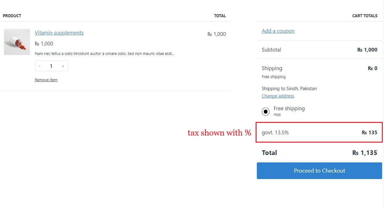 tax shown in cart standard tax applied in woocommerce cart