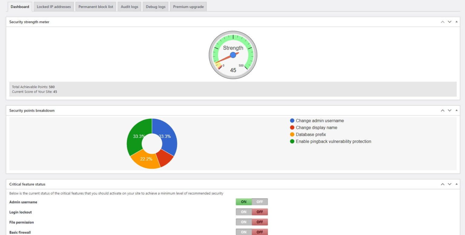 security plugin in wordpress dashboard of all in one security plugin in wordpress
