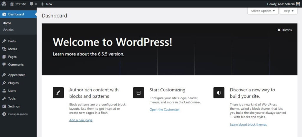 wordpress dashboard