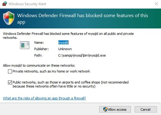 Error in XAMPP Window firewall error in XAMPP