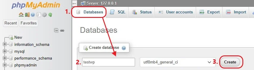 creating database for localhost creating database in phpmyadmin of localhost