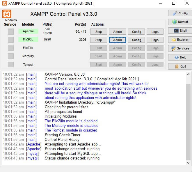 launching phpmyadmin launch phpmyadmin from XAMPP