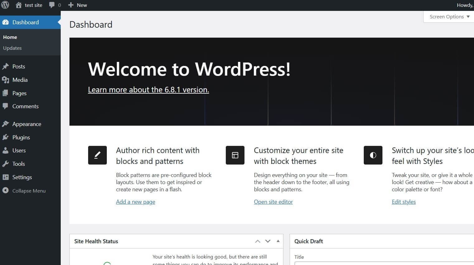 wordpress dashboard