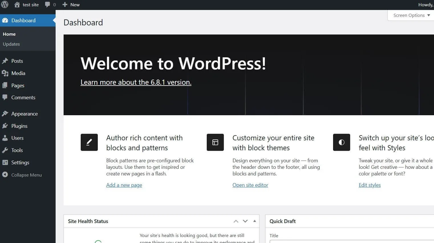 wordpress dashboard 2