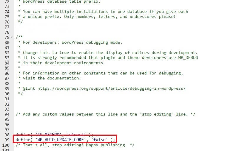disable wp auto update in wp config disable wordpress auto update by code in wp-config.php