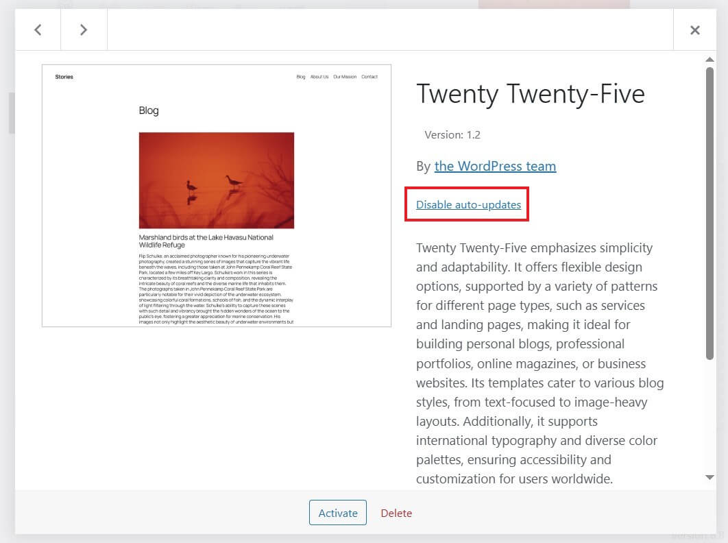 disble auto updates for themes disable auto updates for themes in wordpress