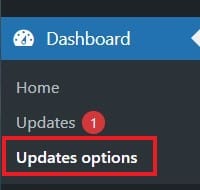 easy updates manager in wp admin menu Updates Options in easy updates manager plugin