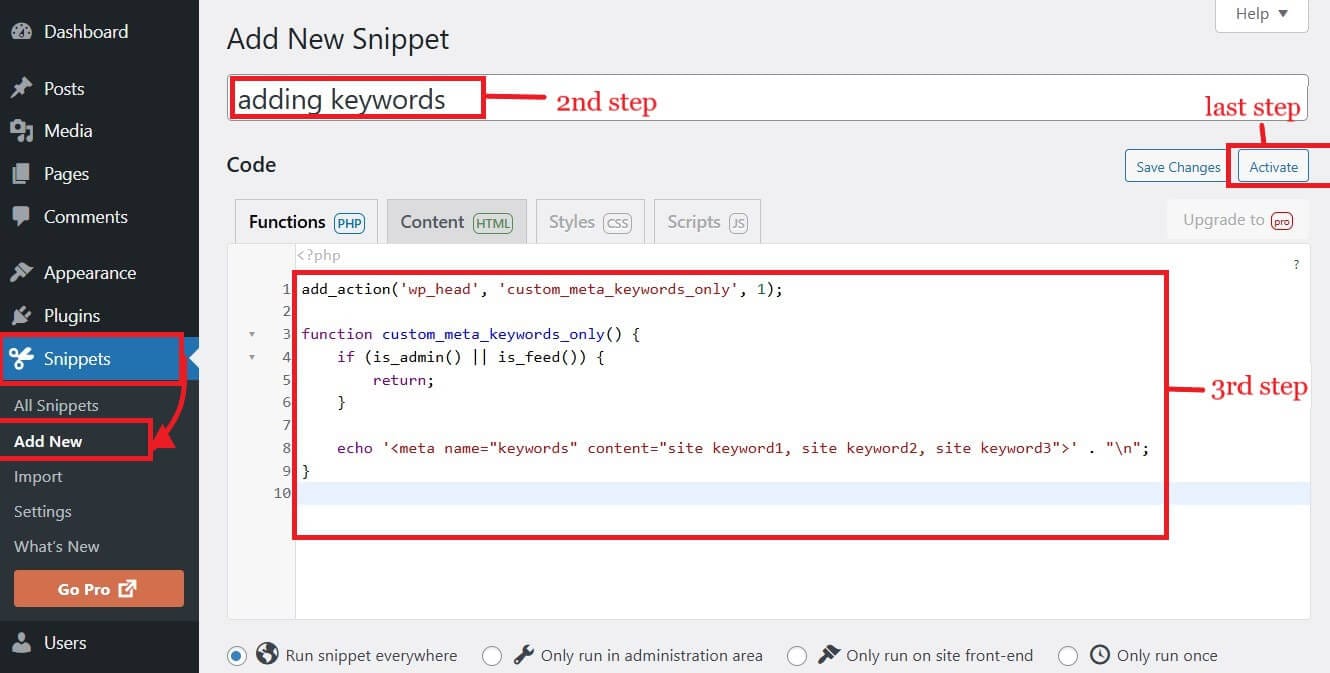 adding meta keywords to wordpress with code snippet using code snippet to add keywords to wordpress