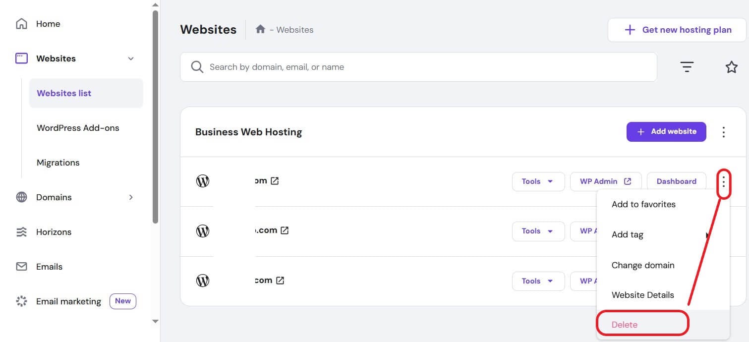 deleting wordpress site from hosting deleting wp site using hosting panel