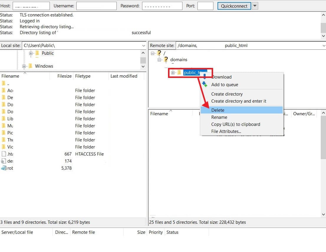 deleting wordpress site using filezilla deleting wp site by deleting wp files using filezilla
