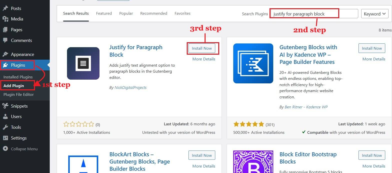 installing justify text button plugin installing justify for paragraph block plugin