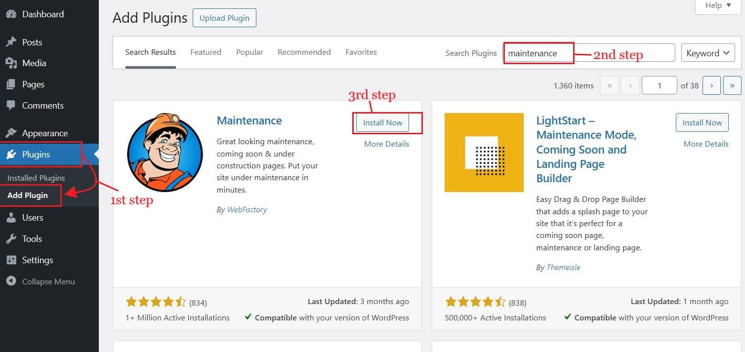 installing maintenance plugin installing maintenance plugin from wordpress dashboard