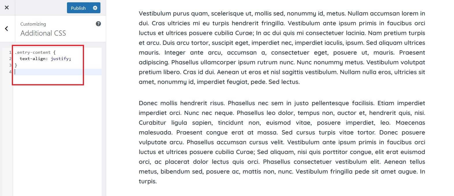 justified content in wordpress justified text on all wordpress site