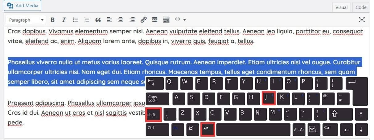 justify text in classic editor of wordpress keyboard shortcut keys to justify text in classic editor