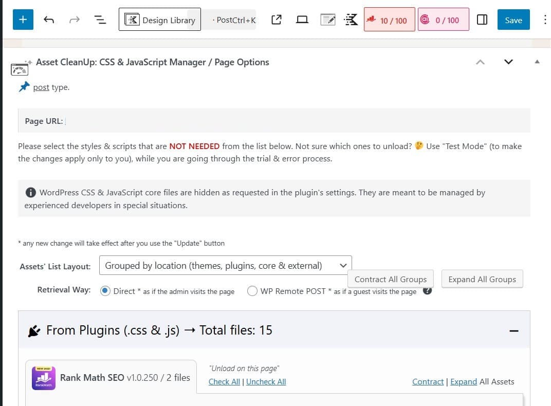 asset cleanup in post editor asset cleanup tab in post editor