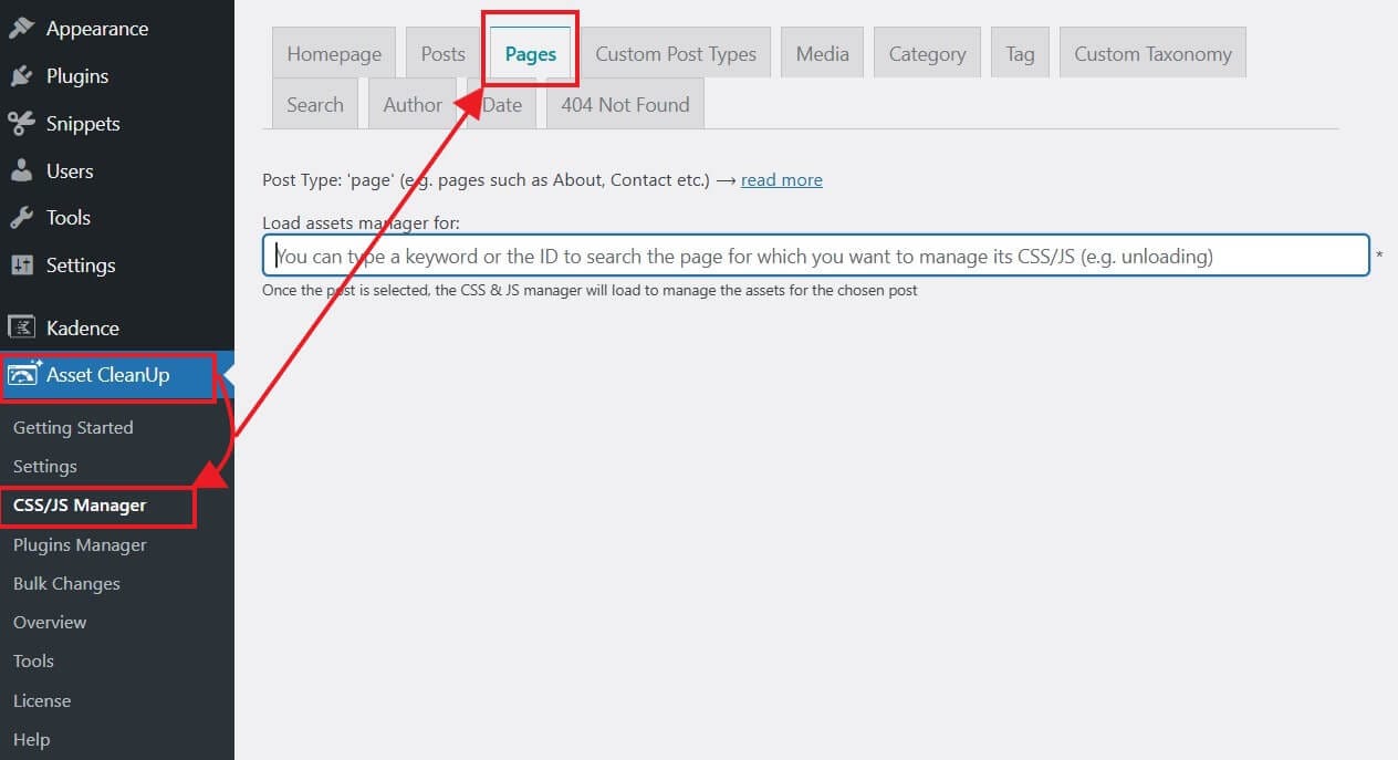 opening page in asset cleanup opening page in asset cleanup for css removal
