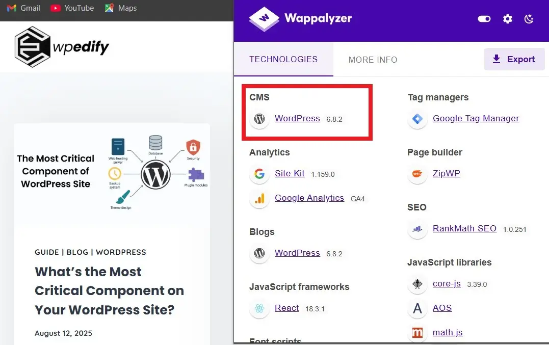 wappalyzer extension detects wordpress detecting wordpress using wappalyzer extension